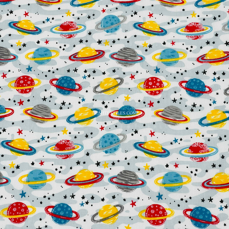 Planets Galaxy Polycotton Fabric, Grey Planets Galaxy Polycotton Fabric, Grey
