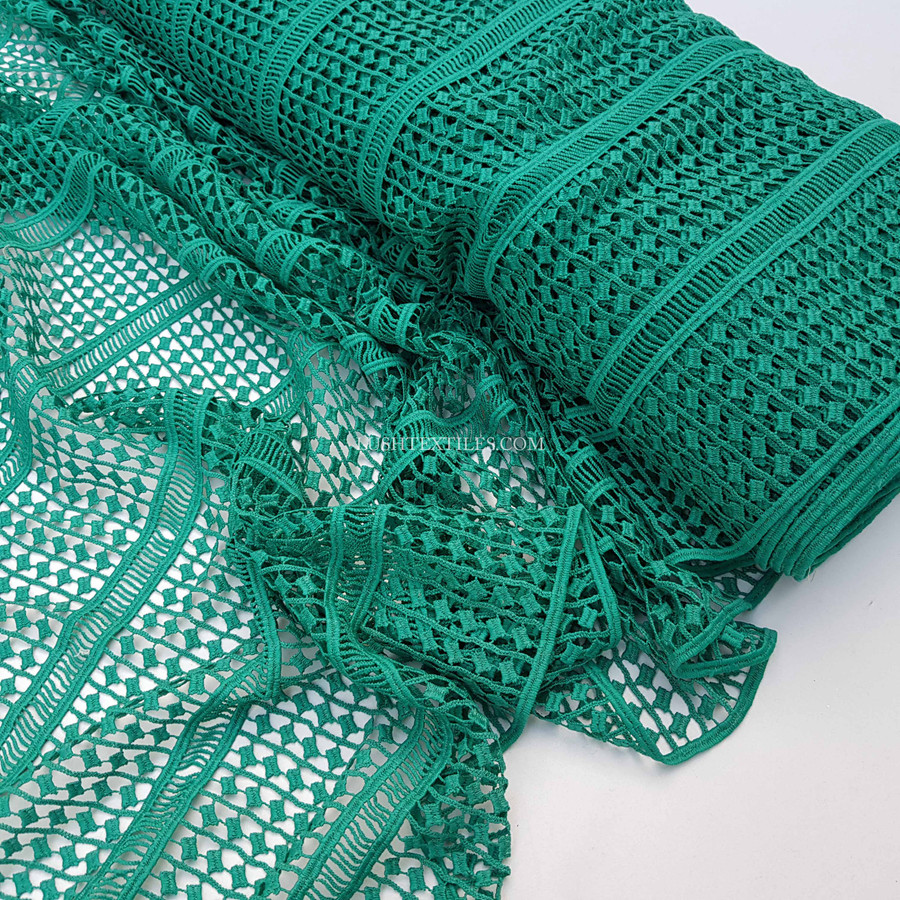 Prestige Guipure Lace Insert Swiss Dot Tie Frill Fabric, Green Prestige Guipure Lace Insert Swiss Dot Tie Frill Fabric, Green