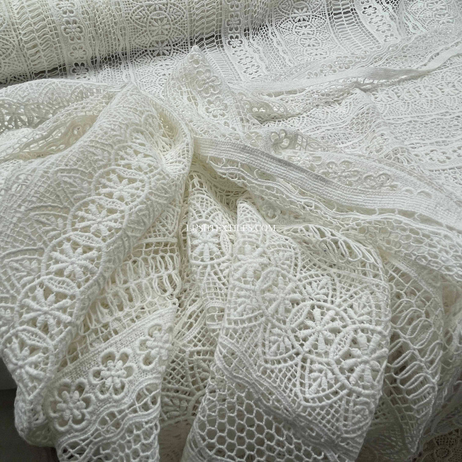 Prestige Guipure Floral Lace Frill Fabric, Cream Prestige Guipure Floral Lace Frill Fabric, Cream