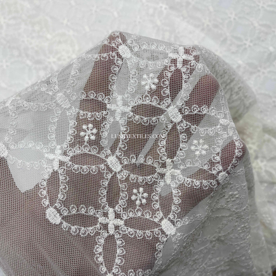 Prestige Raschel Embroidery Net Lace Fabric, Cream Prestige Raschel Embroidery Net Lace Fabric, Cream