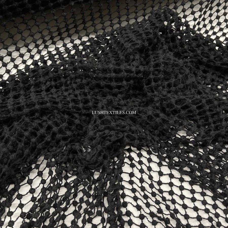 Prestige Guipure Burnout Bobble Lace Fabric, Black Prestige Guipure Burnout Bobble Lace Fabric, Black