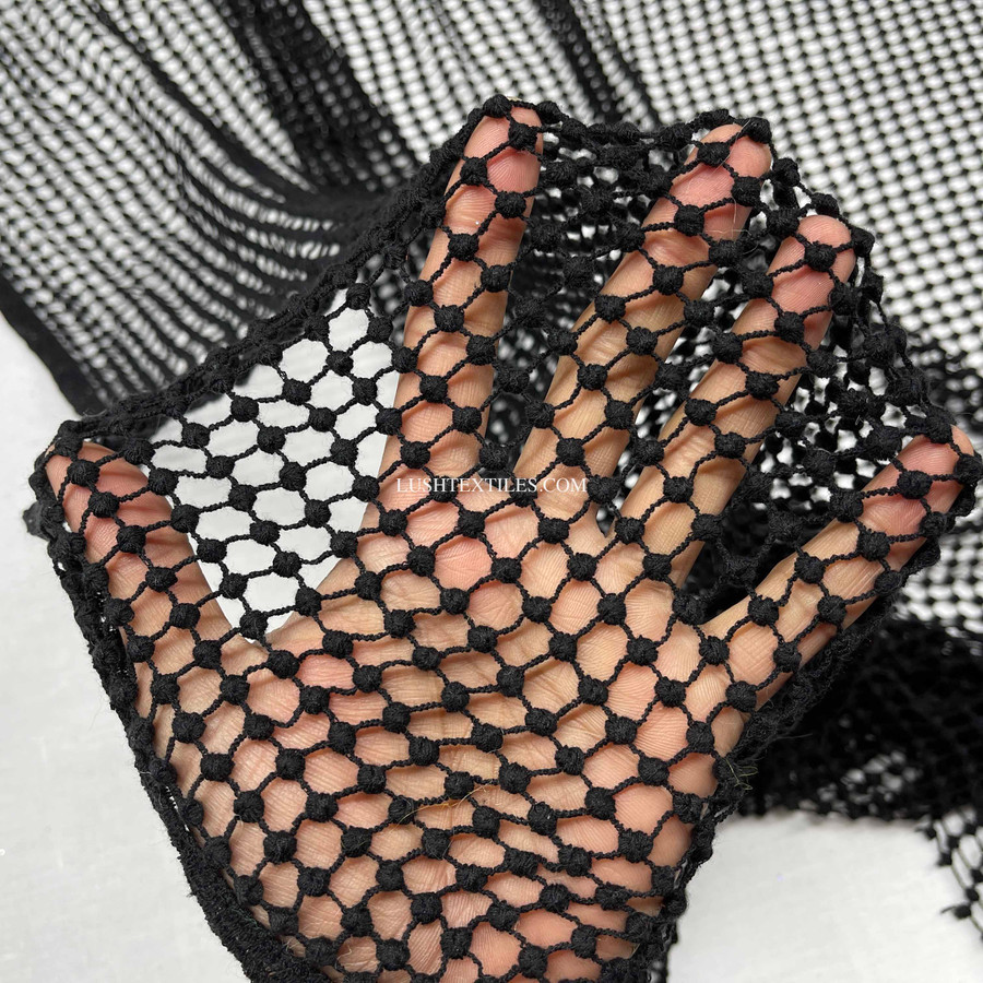 Prestige Guipure Burnout Bobble Lace Fabric, Black Prestige Guipure Burnout Bobble Lace Fabric, Black