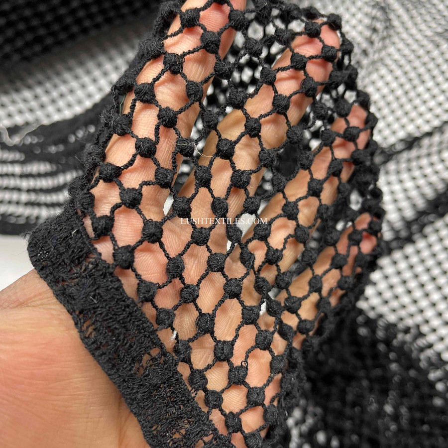 Prestige Guipure Burnout Bobble Lace Fabric, Black