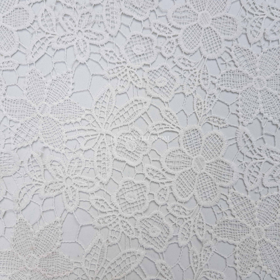 Zahara Floral Flowers Guipure French Venice Lace Fabric, Ivory Zahara Floral Flowers Guipure French Venice Lace Fabric, Ivory