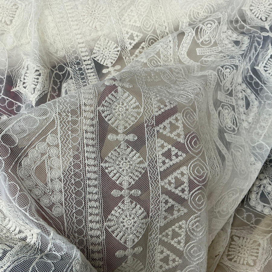 Prestige Aztec Dahlia Embroidery Net Bridal Lace Fabric, Cream Prestige Aztec Dahlia Embroidery Net Bridal Lace Fabric, Cream