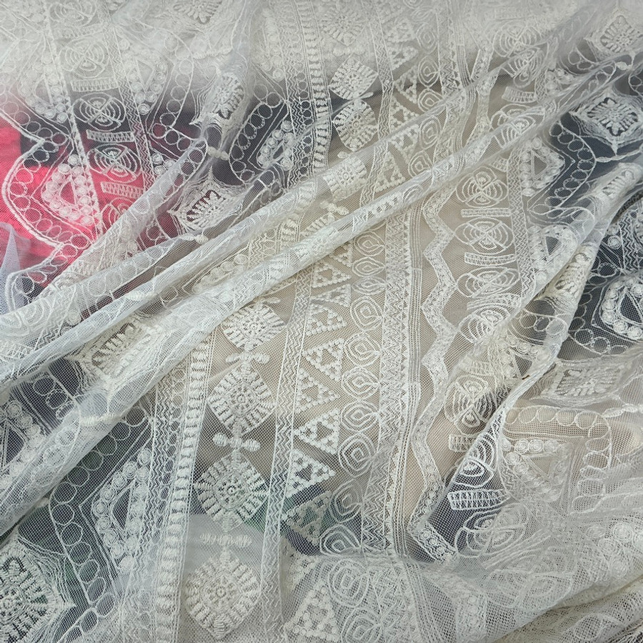 Prestige Aztec Dahlia Embroidery Net Bridal Lace Fabric, Cream Prestige Aztec Dahlia Embroidery Net Bridal Lace Fabric, Cream