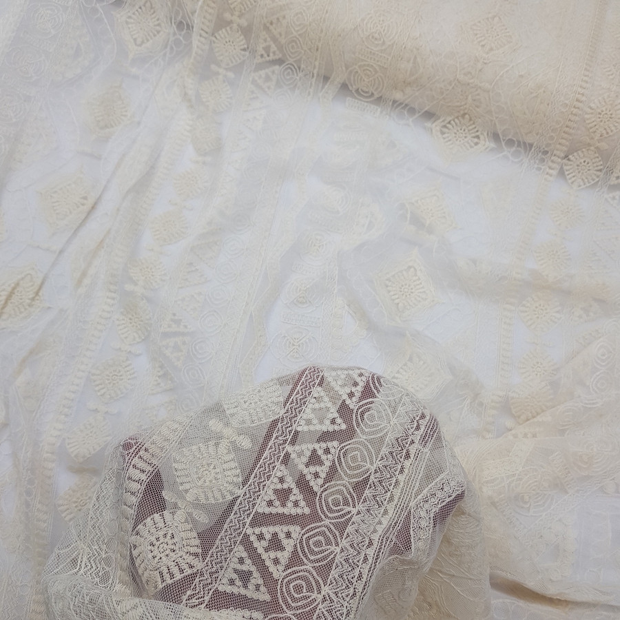 Prestige Dahlia Embroidery Net Wedding Lace Fabric, Cream Prestige Dahlia Embroidery Net Wedding Lace Fabric, Cream