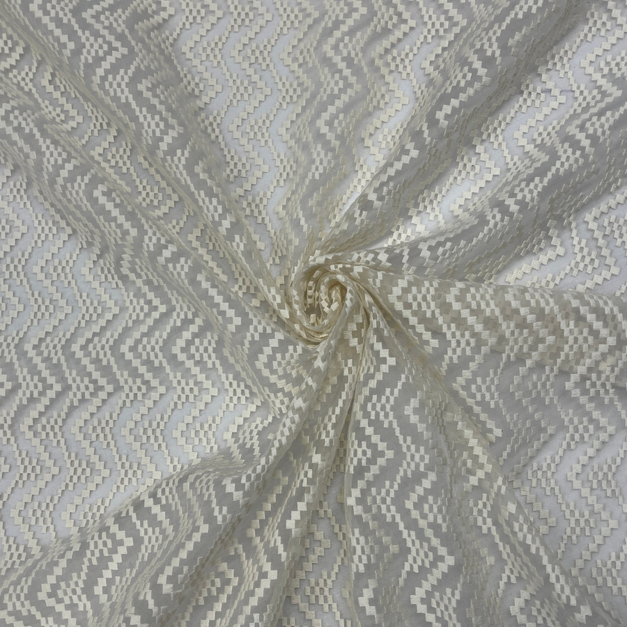 Prestige Guipure Aztec Applique Organza Lace Fabric, Cream Prestige Guipure Aztec Applique Organza Lace Fabric, Cream