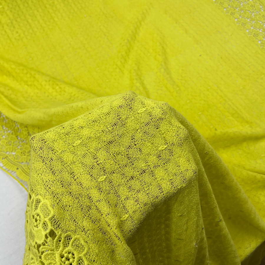 Daisy Floral Embroidery French Venice Lace Fabric, Lime Green Daisy Floral Embroidery French Venice Lace Fabric, Lime Green