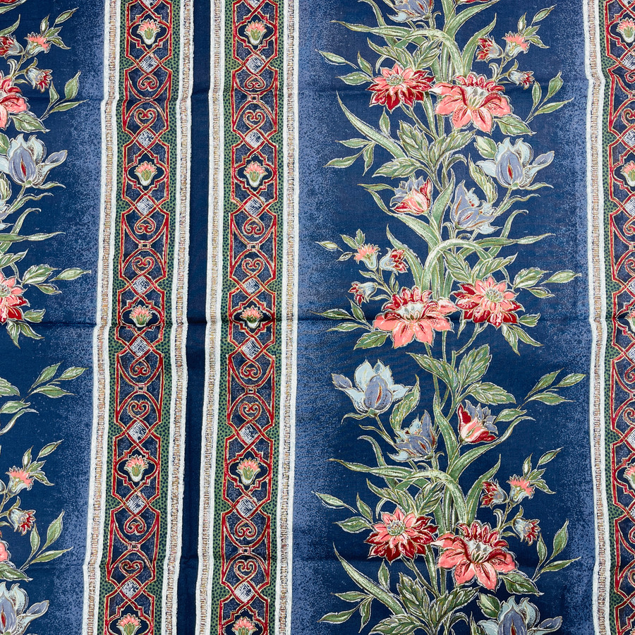 Vintage Flowers Cotton Bedding Duvet Upholstery Fabric, Blue Vintage Flowers Cotton Bedding Duvet Upholstery Fabric, Blue