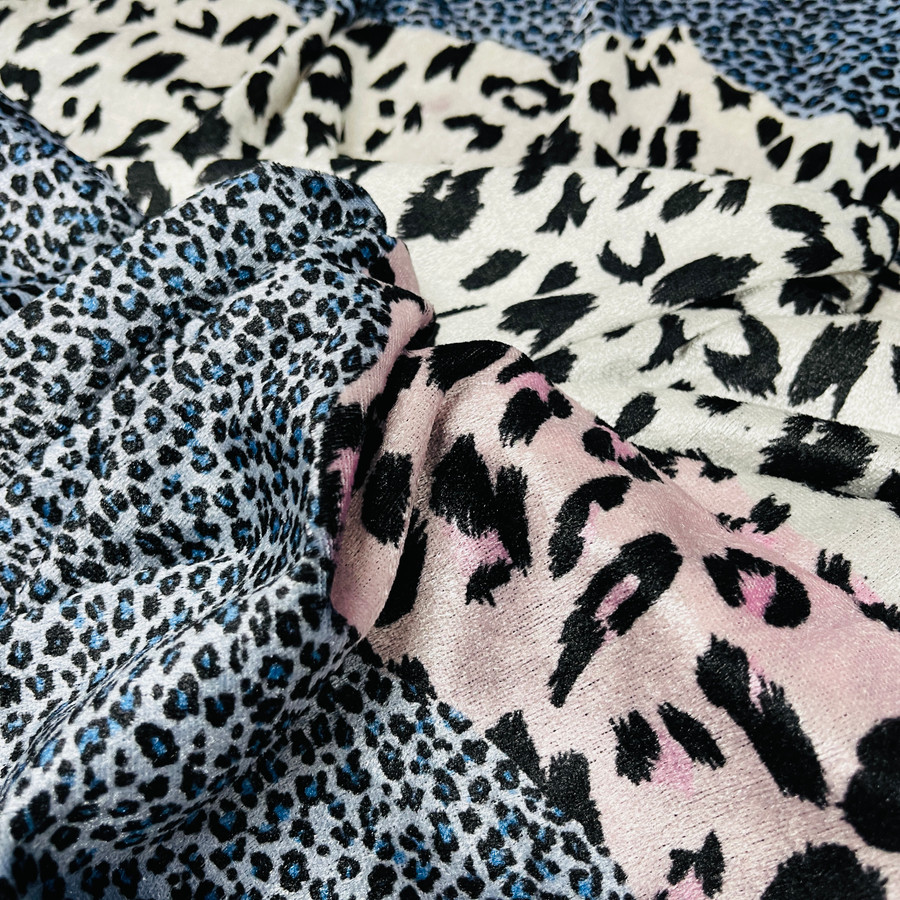 Leopard Spots Velvet Dress Fabric, Pink/Blue Leopard Spots Velvet Dress Fabric, Pink/Blue