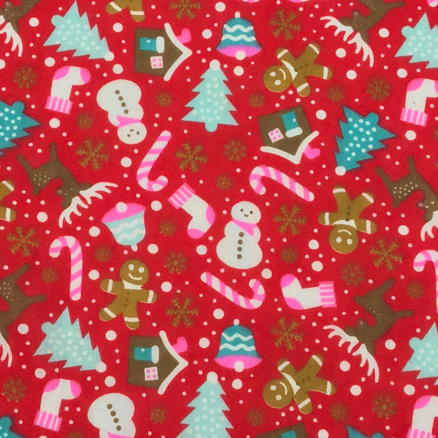 20m Trade Xmas Party Gingerbread Man Polycotton Christmas Fabric, Red 20m Trade Xmas Party Gingerbread Man Polycotton Christmas Fabric, Red