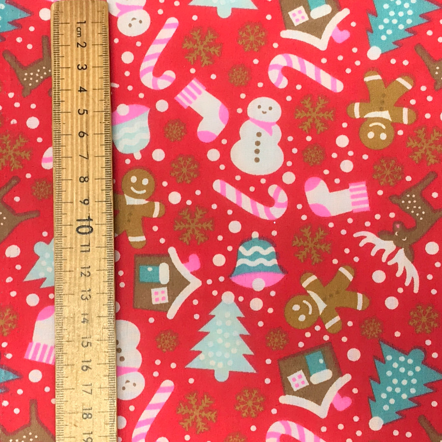 20m Trade Xmas Party Gingerbread Man Polycotton Christmas Fabric, Red 20m Trade Xmas Party Gingerbread Man Polycotton Christmas Fabric, Red