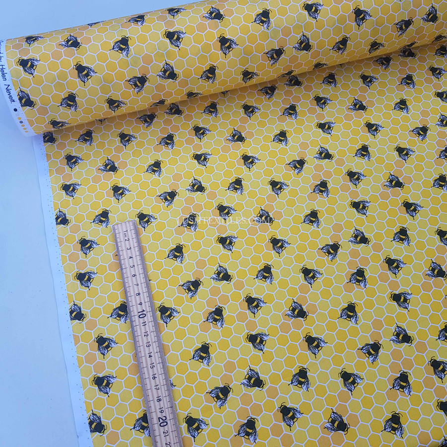 10m Honeycomb Bees Rose & Hubble Cotton Poplin Dress Fabric, Honey 10m Honeycomb Bees Rose & Hubble Cotton Poplin Dress Fabric, Honey