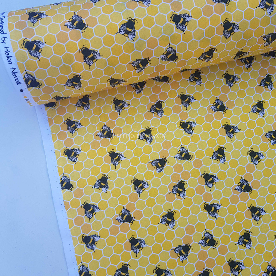10m Honeycomb Bees Rose & Hubble Cotton Poplin Dress Fabric, Honey 10m Honeycomb Bees Rose & Hubble Cotton Poplin Dress Fabric, Honey