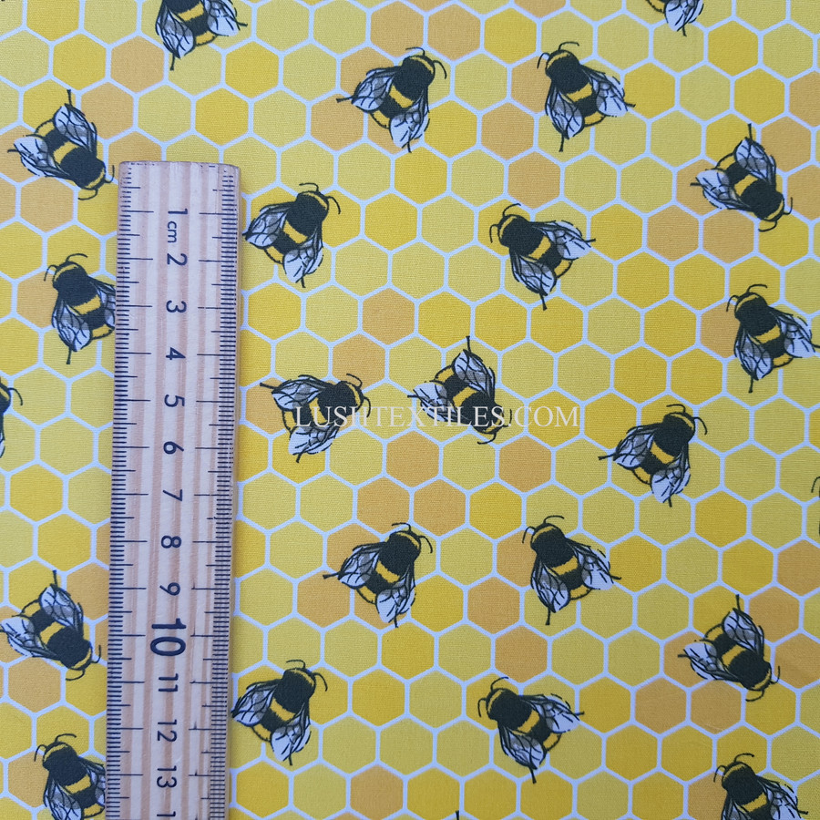 10m Honeycomb Bees Rose & Hubble Cotton Poplin Dress Fabric, Honey 10m Honeycomb Bees Rose & Hubble Cotton Poplin Dress Fabric, Honey