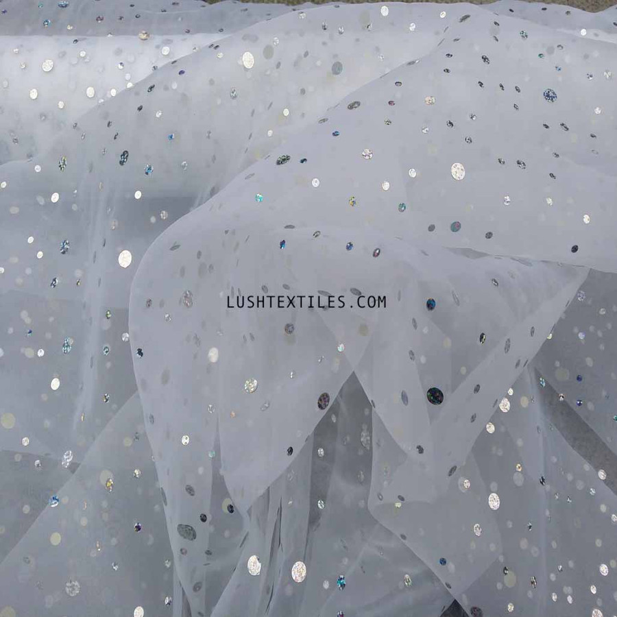 20m Trade Hologram Spot Organza Voile Fabric, White 20m Trade Hologram Spot Organza Voile Fabric, White