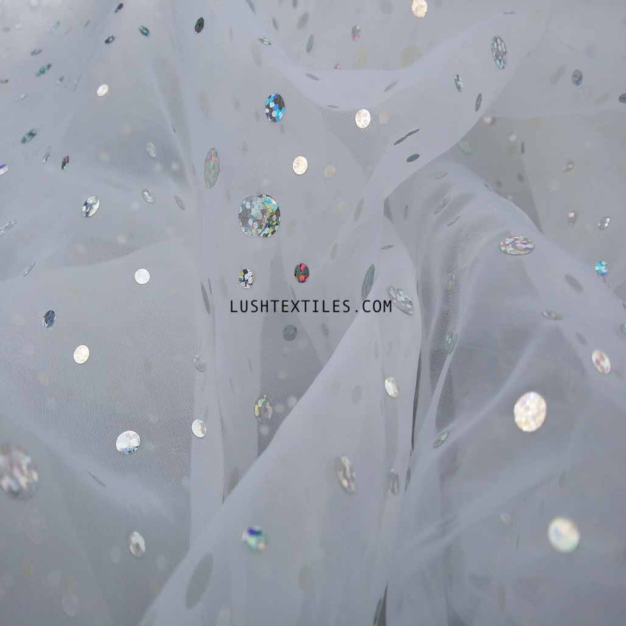 20m Trade Hologram Spot Organza Voile Fabric, White 20m Trade Hologram Spot Organza Voile Fabric, White