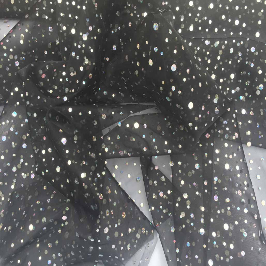 20m Trade Hologram Spot Organza Voile Fabric, Black 20m Trade Hologram Spot Organza Voile Fabric, Black