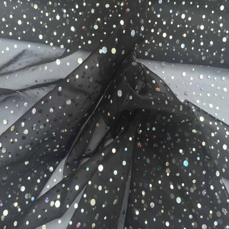 20m Trade Hologram Spot Organza Voile Fabric, Black 20m Trade Hologram Spot Organza Voile Fabric, Black
