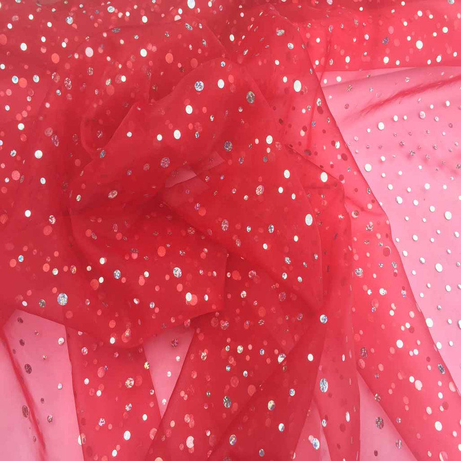 20m Wholesale Organza Hologram Spots Draping Fabric, Red 20m Wholesale Organza Hologram Spots Draping Fabric, Red