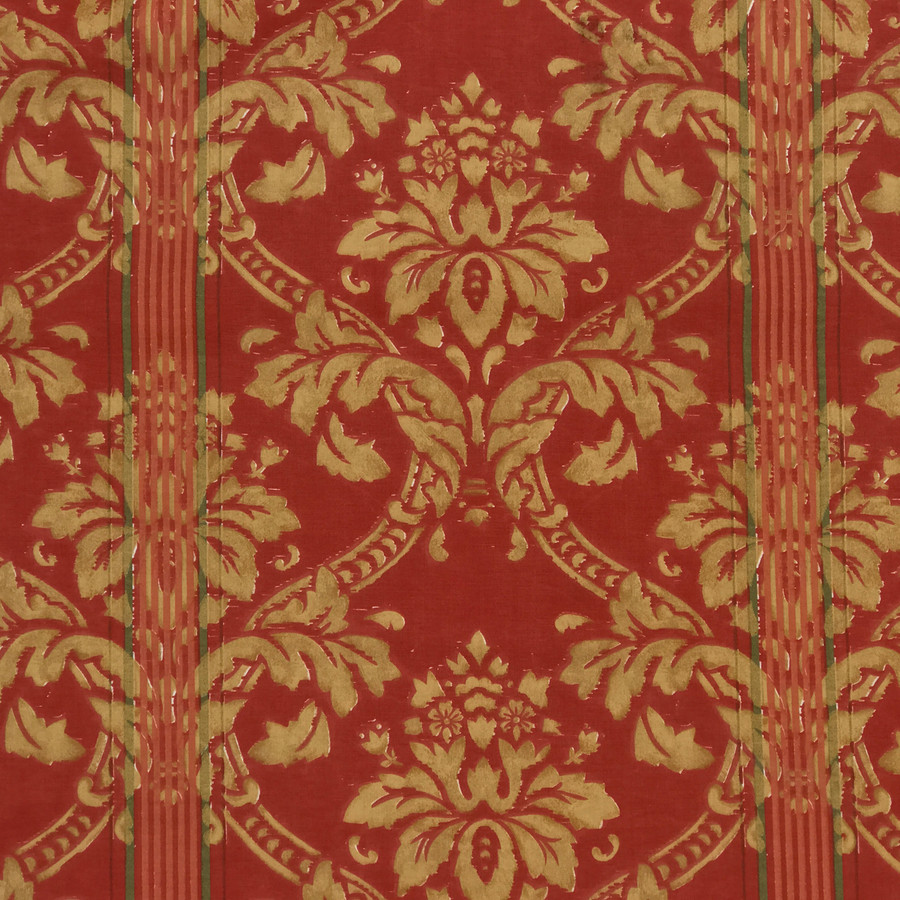 Gold Grosvenor Damask Vintage Cotton Fabric, Red Gold Grosvenor Damask Vintage Cotton Fabric, Red