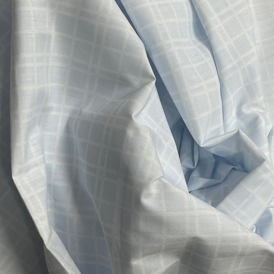 White Square Checks Cotton Fabric, Pale Blue White Square Checks Cotton Fabric, Pale Blue