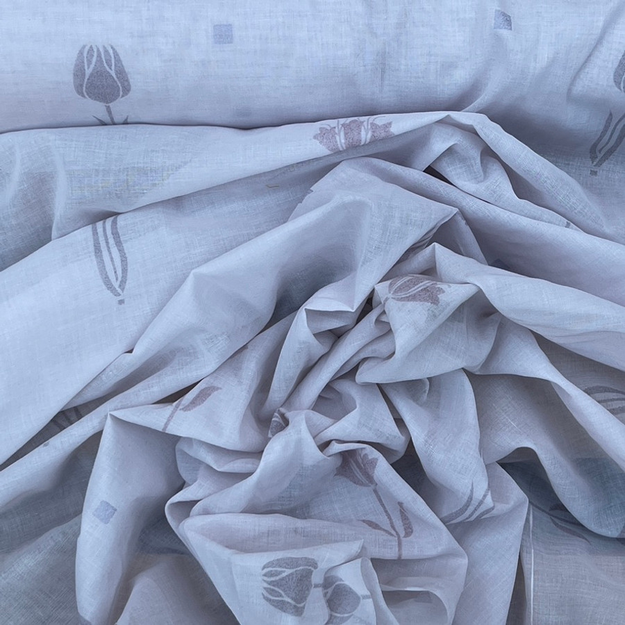 Tulips Floral Print Cotton Muslin Fabric, Taupe/Lilac Tulips Floral Print Cotton Muslin Fabric, Taupe/Lilac