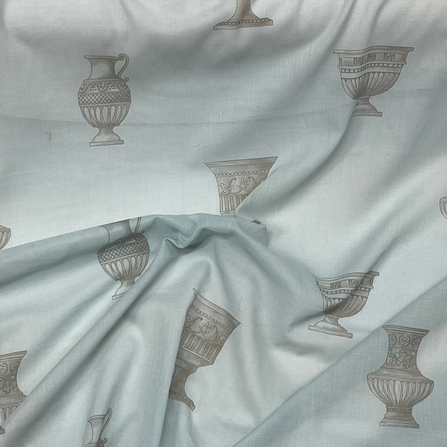 Roman Ancient Greek Pottery Vase Print Cotton Muslin Fabric, Sky Roman Ancient Greek Pottery Vase Print Cotton Muslin Fabric, Sky