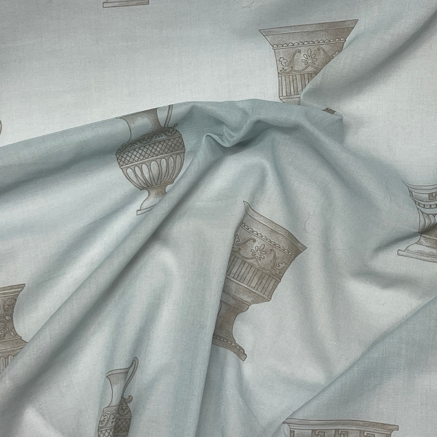 Roman Ancient Greek Pottery Vase Print Cotton Muslin Fabric, Sky Roman Ancient Greek Pottery Vase Print Cotton Muslin Fabric, Sky