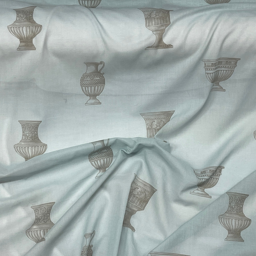 Roman Ancient Greek Pottery Vase Print Cotton Muslin Fabric, Sky Roman Ancient Greek Pottery Vase Print Cotton Muslin Fabric, Sky