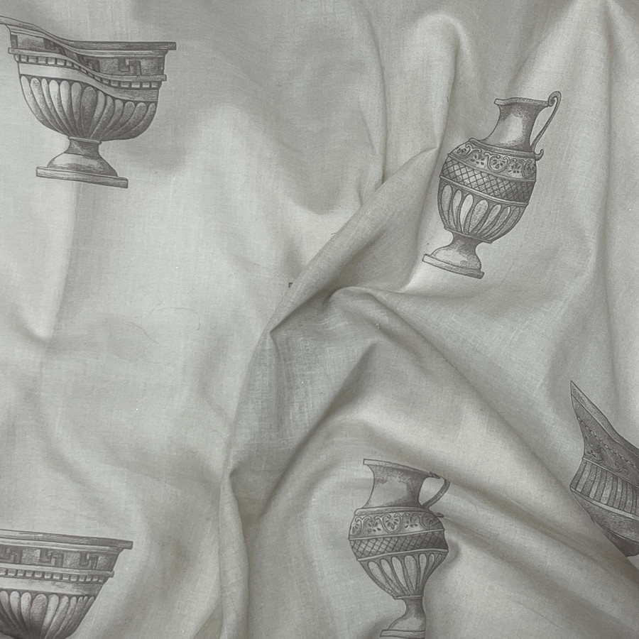 Roman Ancient Greek Pottery Vase Print Cotton Muslin Fabric, Taupe Roman Ancient Greek Pottery Vase Print Cotton Muslin Fabric, Taupe