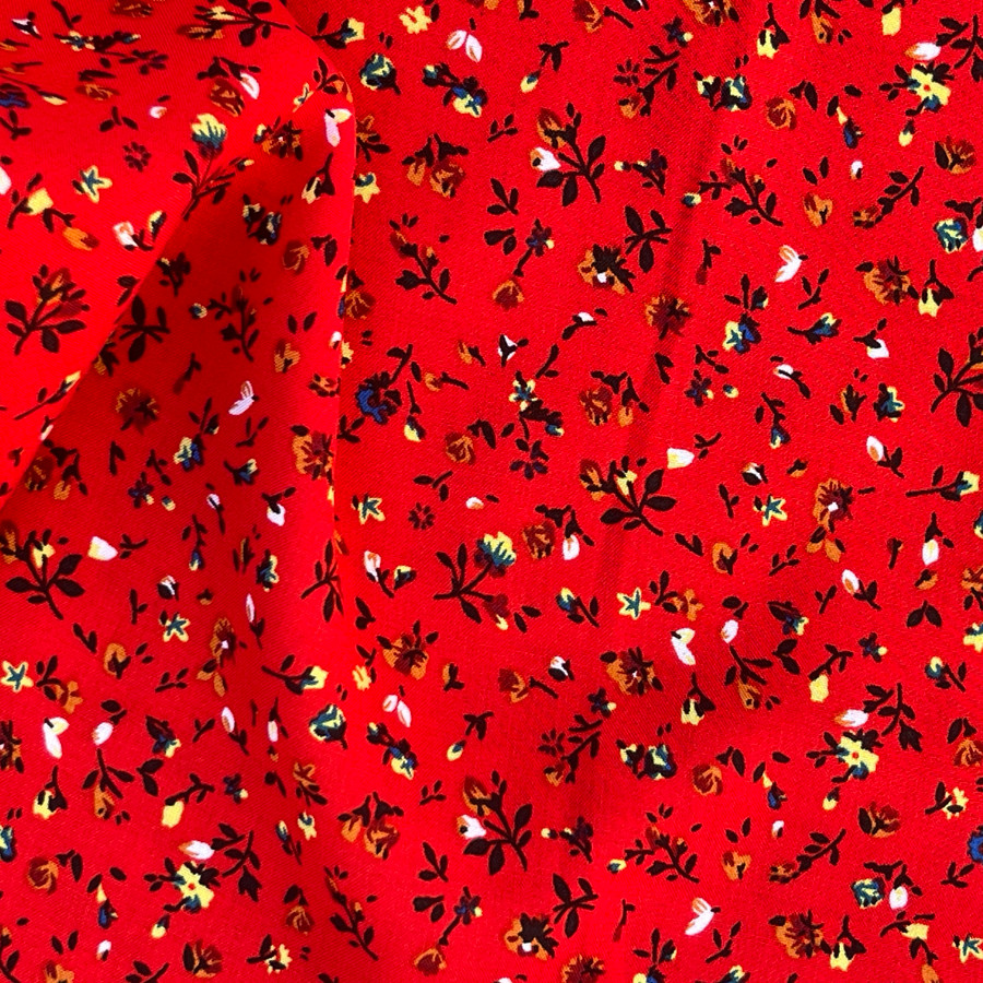 Printed Tiny Daisy Floral 100% Viscose Dress Fabric, Red Printed Tiny Daisy Floral 100% Viscose Dress Fabric, Red