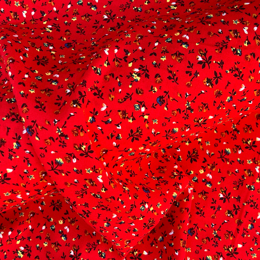Printed Tiny Daisy Floral 100% Viscose Dress Fabric, Red Printed Tiny Daisy Floral 100% Viscose Dress Fabric, Red