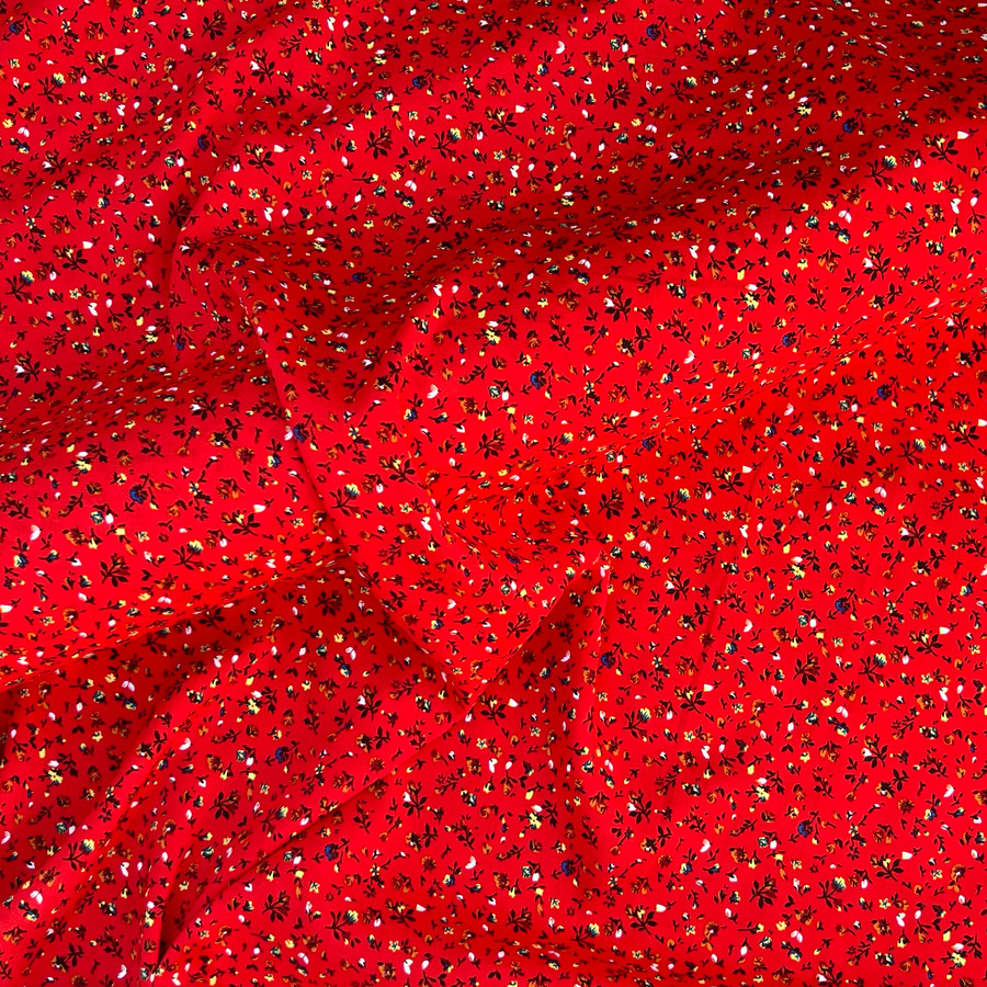 Printed Tiny Daisy Floral 100% Viscose Dress Fabric, Red Printed Tiny Daisy Floral 100% Viscose Dress Fabric, Red