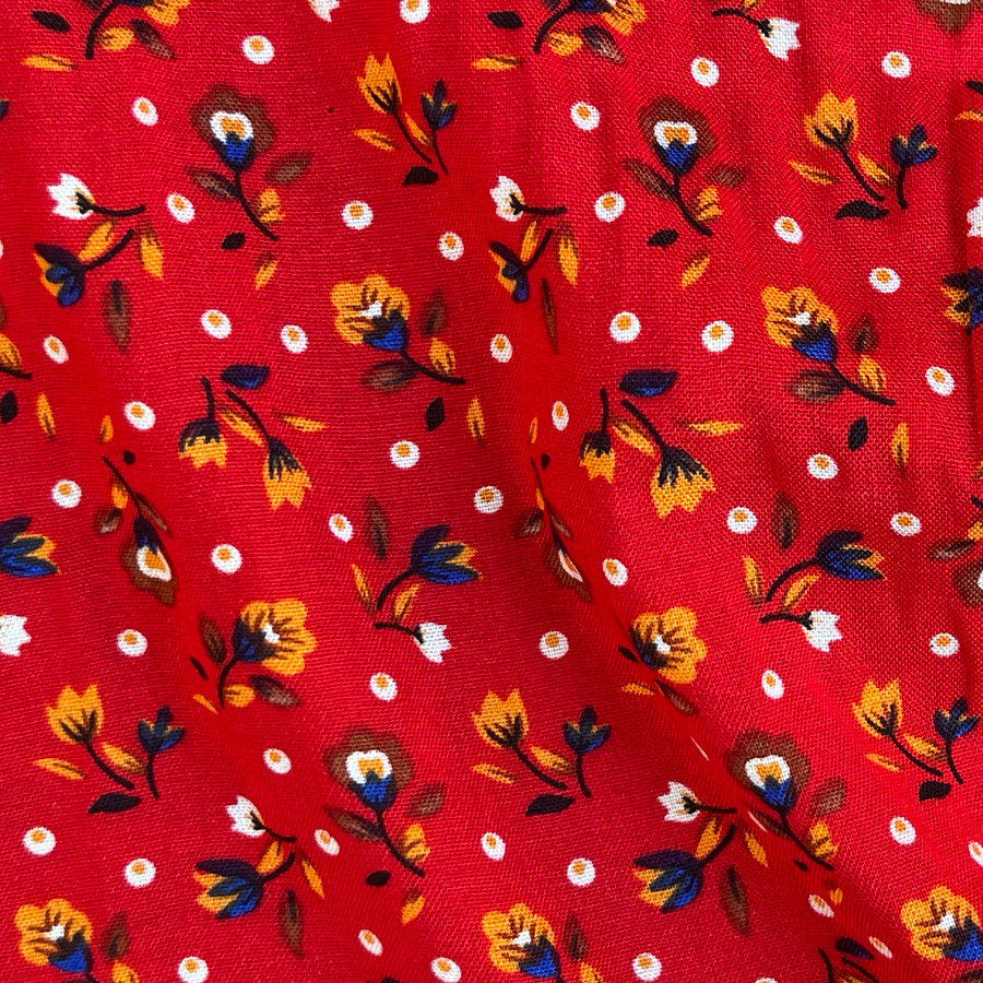 Tulips Floral 100% Viscose Dress Fabric, Red Tulips Floral 100% Viscose Dress Fabric, Red