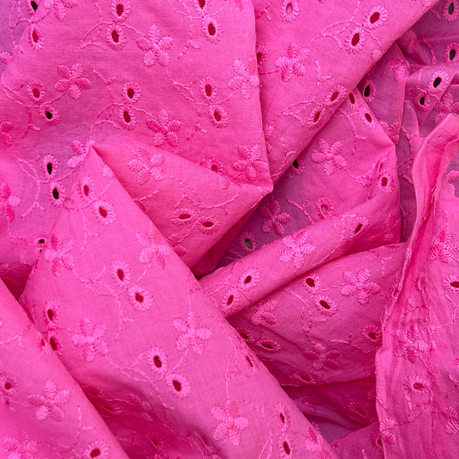 2 Hole Floral Broderie Anglaise 100% Cotton Fabric Dress 54”- Hot Pink 2 Hole Floral Broderie Anglaise 100% Cotton Fabric Dress 54”- Hot Pink