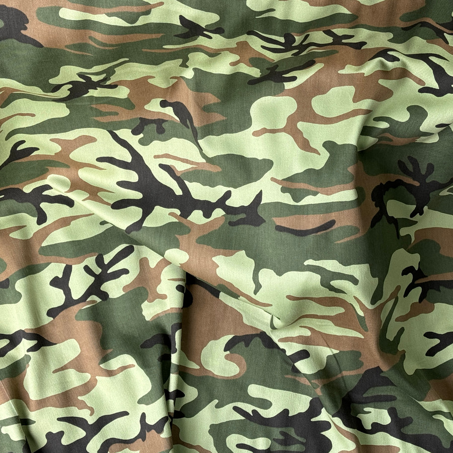 Camo Army Camouflage Cotton Drill Dress Fabric, Green Camo Army Camouflage Cotton Drill Dress Fabric, Green