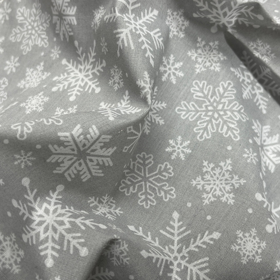 Xmas Snowflakes Polycotton Fabric - Silver Xmas Snowflakes Polycotton Fabric - Silver