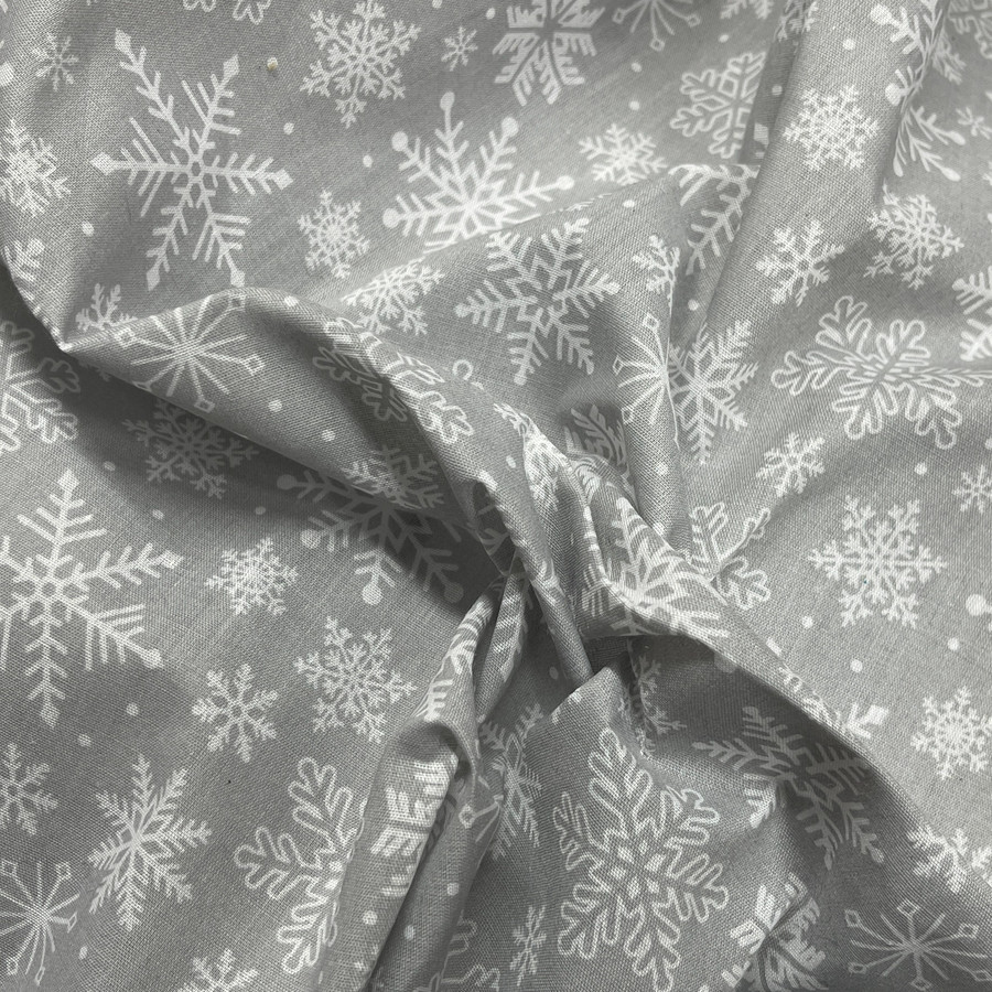 Xmas Snowflakes Polycotton Fabric - Silver Xmas Snowflakes Polycotton Fabric - Silver