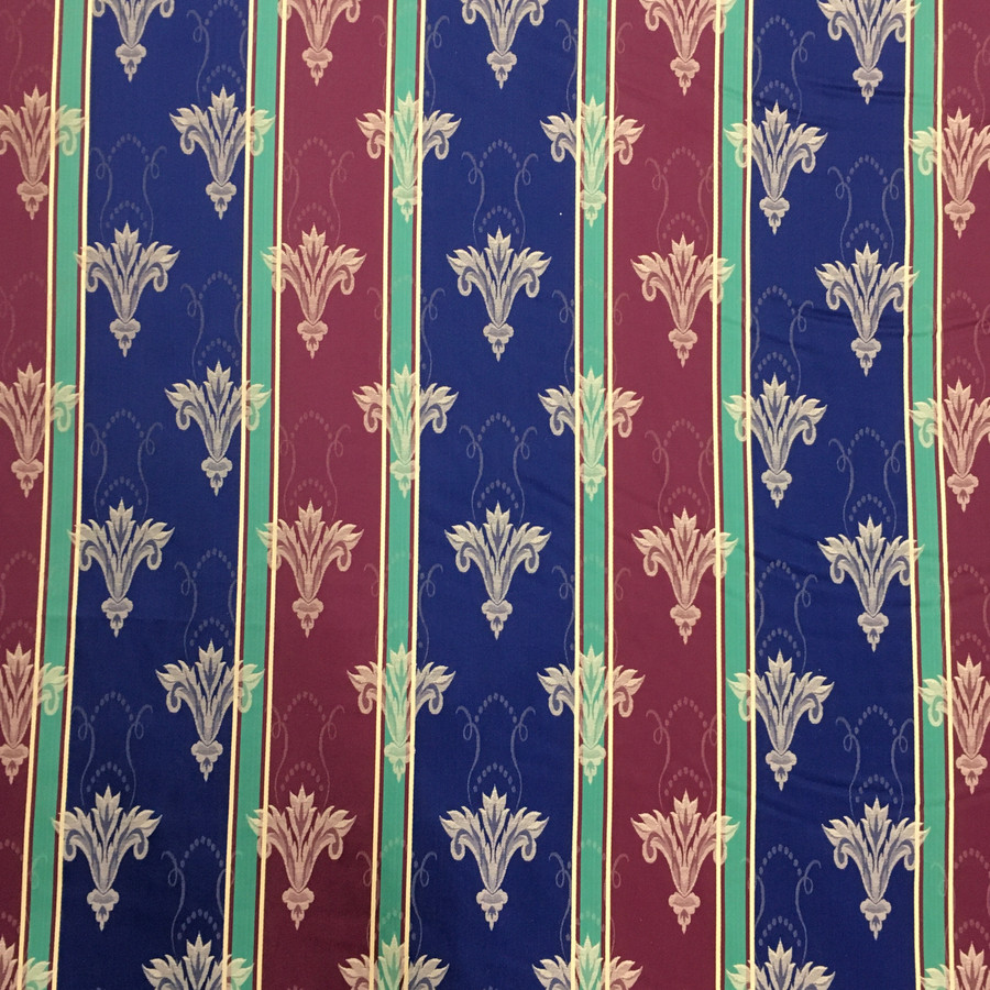 Mirage Damask Brocade Upholstery Multi Striped Fabric, Blue/Red Mirage Damask Brocade Upholstery Multi Striped Fabric, Blue/Red