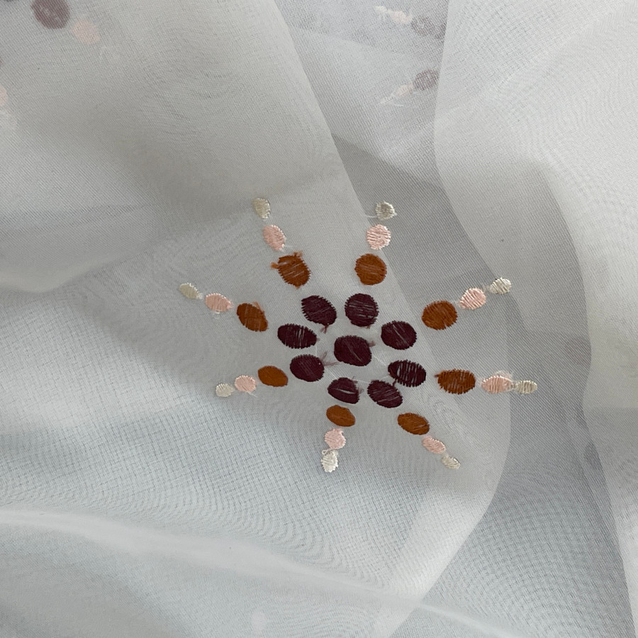 Starbuzz Brown Embroidery Voile Net Curtain Fabric, Cream Starbuzz Brown Embroidery Voile Net Curtain Fabric, Cream