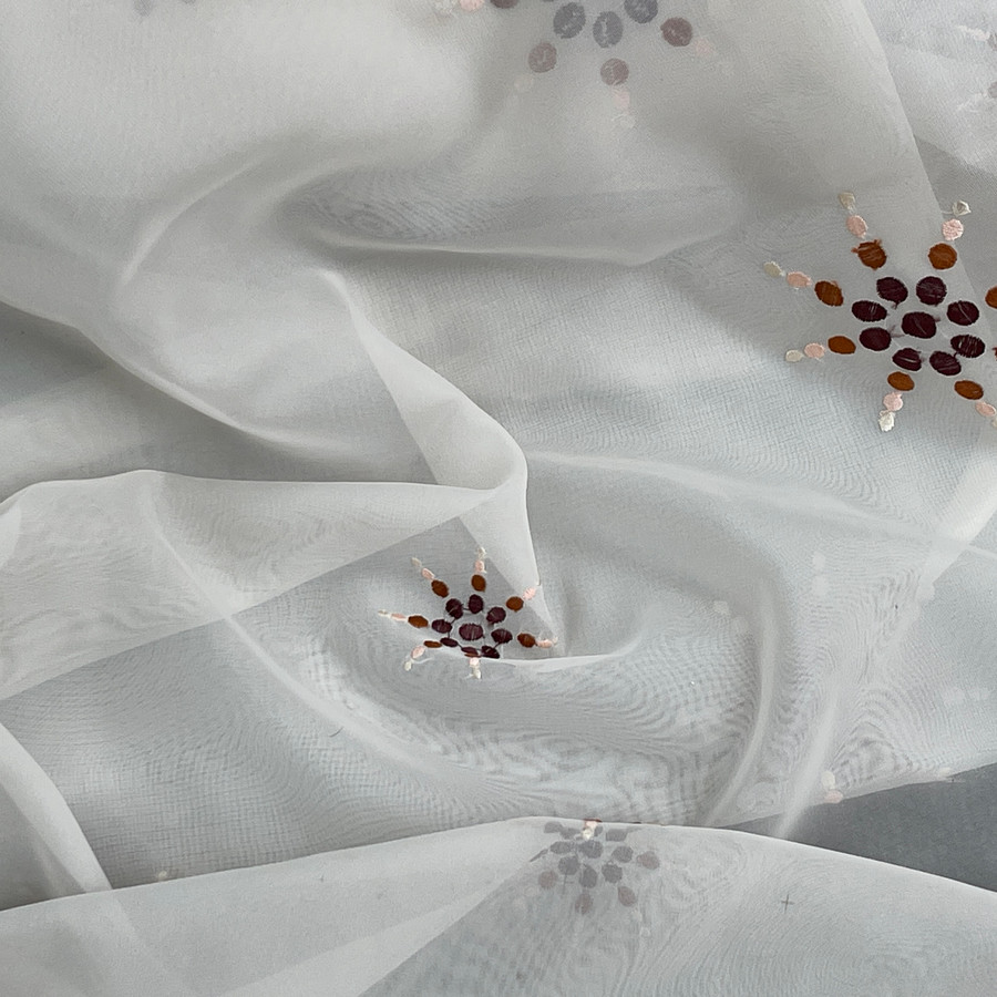 Starbuzz Brown Embroidery Voile Net Curtain Fabric, Cream Starbuzz Brown Embroidery Voile Net Curtain Fabric, Cream