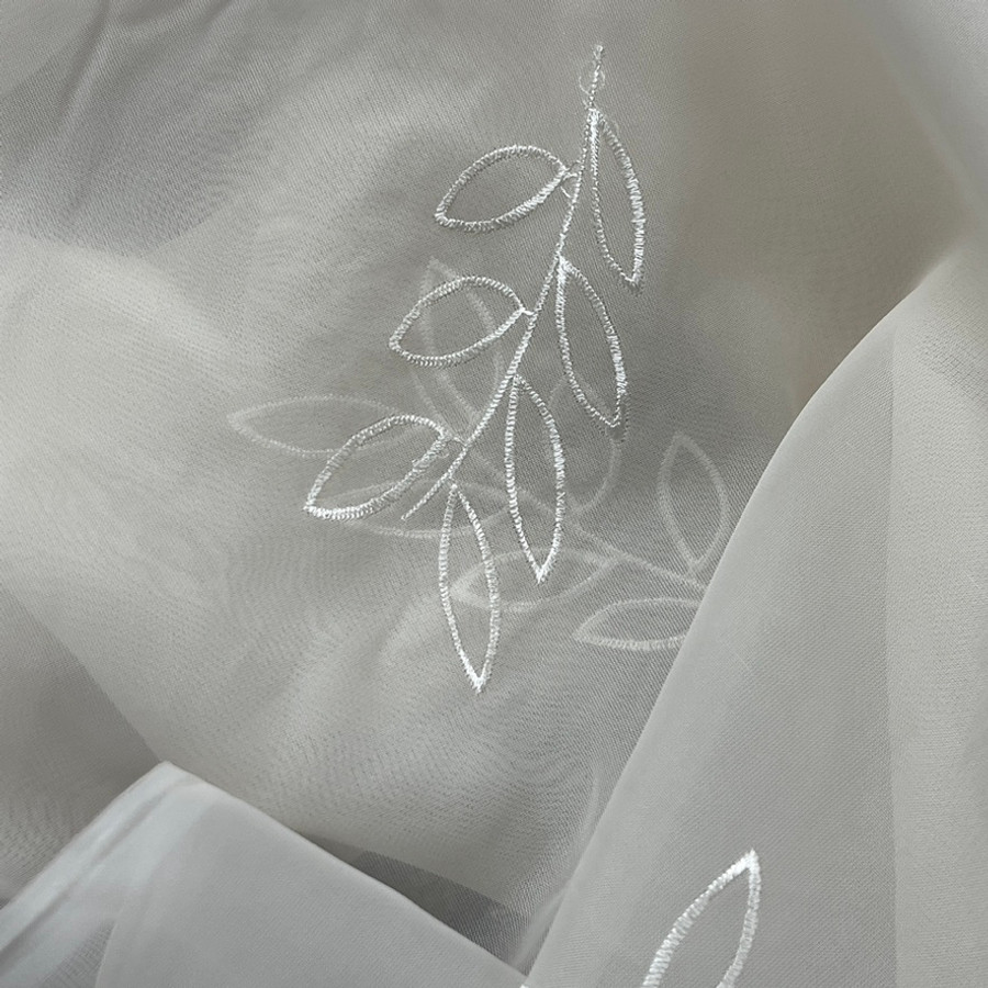 Floral Ivory Embroidery Voile Net Curtain Fabric, Cream Floral Ivory Embroidery Voile Net Curtain Fabric, Cream