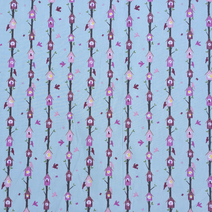 Birds In Tree Houses Woodland Cotton Poplin Fabric, Silver Birds In Tree Houses Woodland Cotton Poplin Fabric, Silver
