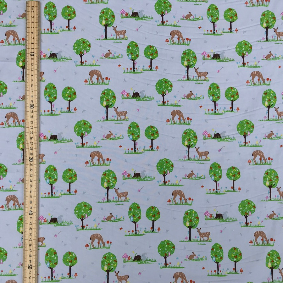 Woodland Animals & Trees Cotton Poplin Fabric, Sky Woodland Animals & Trees Cotton Poplin Fabric, Sky