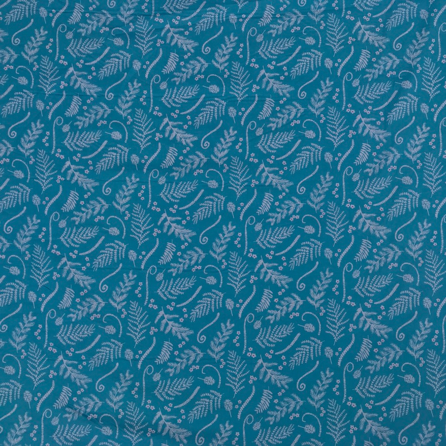 Barley Woodland Floral Cotton Poplin Fabric, Turquoise Barley Woodland Floral Cotton Poplin Fabric, Turquoise