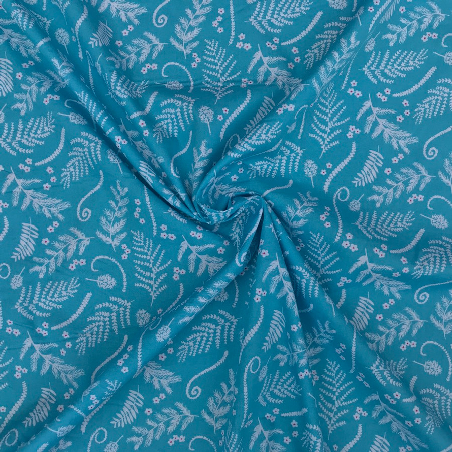 Barley Woodland Floral Cotton Poplin Fabric, Turquoise Barley Woodland Floral Cotton Poplin Fabric, Turquoise
