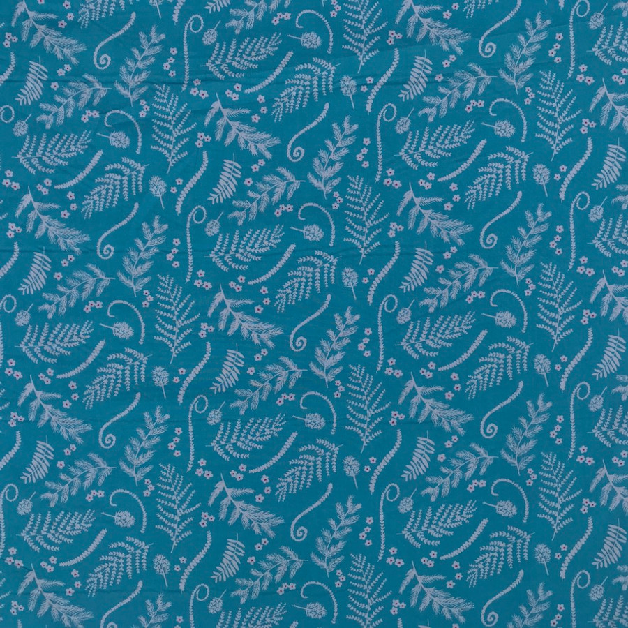 Barley Woodland Floral Cotton Poplin Fabric, Turquoise Barley Woodland Floral Cotton Poplin Fabric, Turquoise