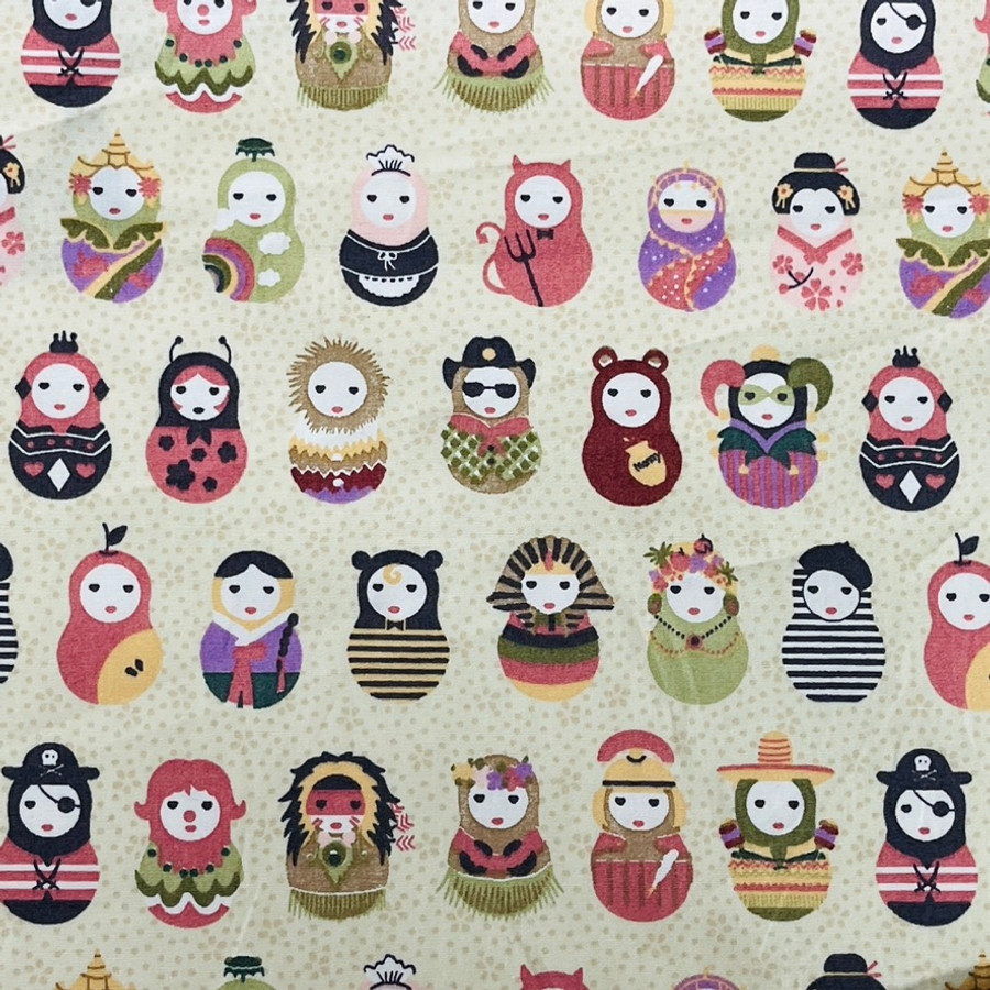 Russian Dolls & Pin Spots Cotton Poplin Fabric, Ivory/Cream Russian Dolls & Pin Spots Cotton Poplin Fabric, Ivory/Cream